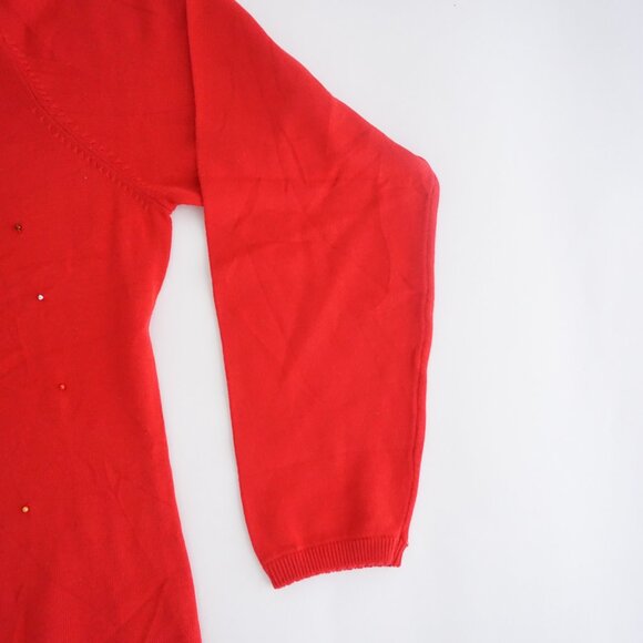 Quacker Factory Red Beaded High Heels Button Up Cardigan Sweater Retro Beaded L - Picture 4 of 10